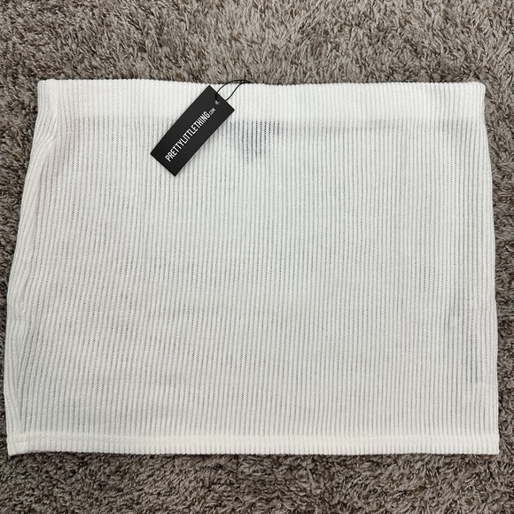 PrettyLittleThing White Sheer Soft Rib Low Waist Micro Skirt Mini Size 10 NWT - Picture 1 of 6